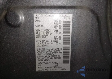 2015 Nissan Rogue Sl из США, поврежденный, VIN 5N1AT2MV6FC778786